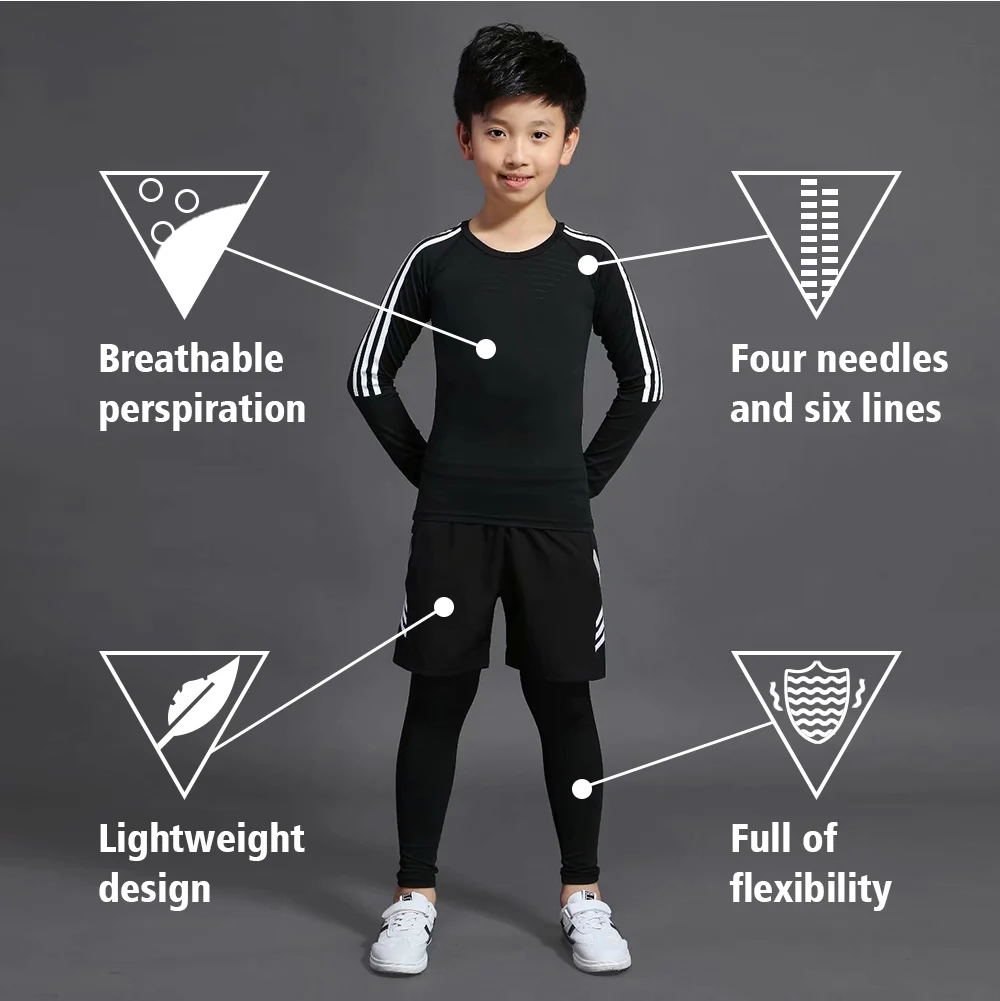 Children's sports suit 1 sets of sportswear jogging children training suit compression thermal underwear football clothing