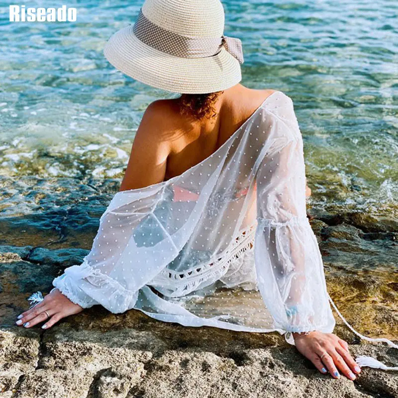 Riseado, новинка, Пляжное платье с длинными рукавами, сексуальный купальник, для женщин, накидка, Одноцветный, с поясом, купальник, открытая пляжная одежда, летняя