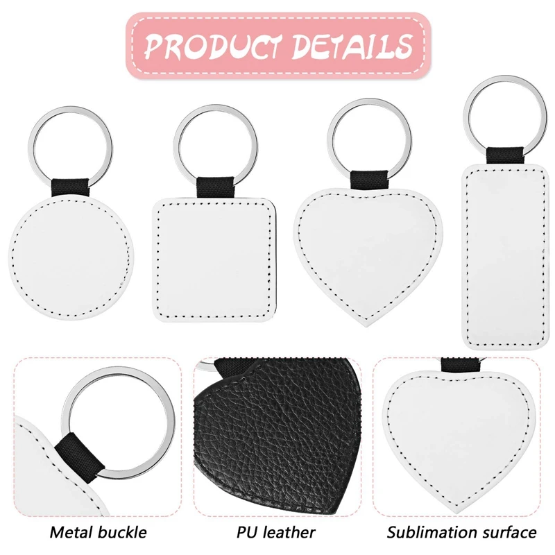 

Hot Sale 16 Pieces Sublimation Blanks Keychain PU Leather Keychain Heat Transfer Keychain Keyring Sublimation Keyrings DIY Craft