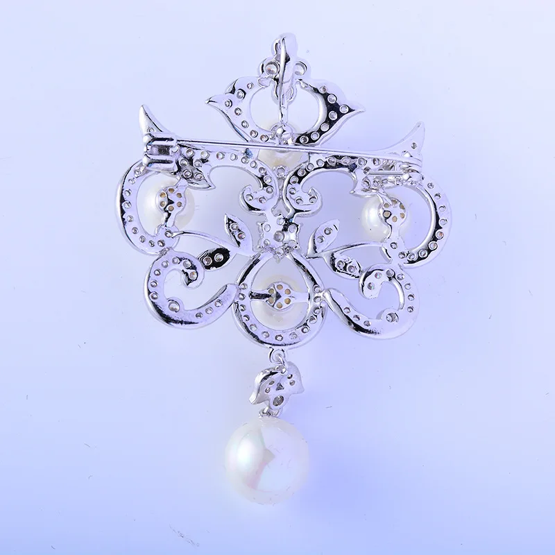 Vintage Cubic Zirconia Royal Flower Broach Pin Pearls for Women Dress Bag Hat Accessories Pins XR01522 | Украшения и аксессуары