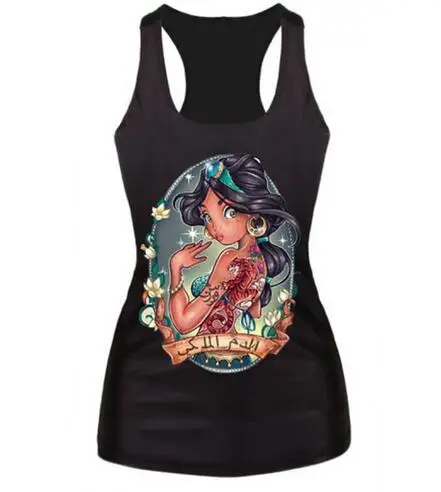 Черные майки с принтом принцессы в стиле панк летние без рукавов Харадзюку