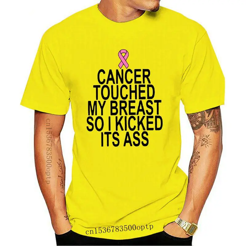 

Design Cancer Touched My Breast So I Kicked Its Tshirt Man Girl Boys Black Comic T Shirt For Men Short Sleeve Clothing Tee Tops