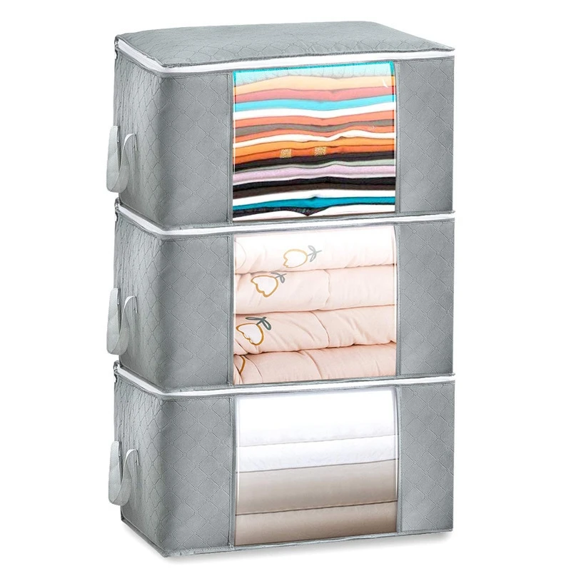 

3Pcs 90L Large Capacity Clothes Storage Bag Organizer With Reinforced Handle For Storage Comforters, Blankets, Bedding