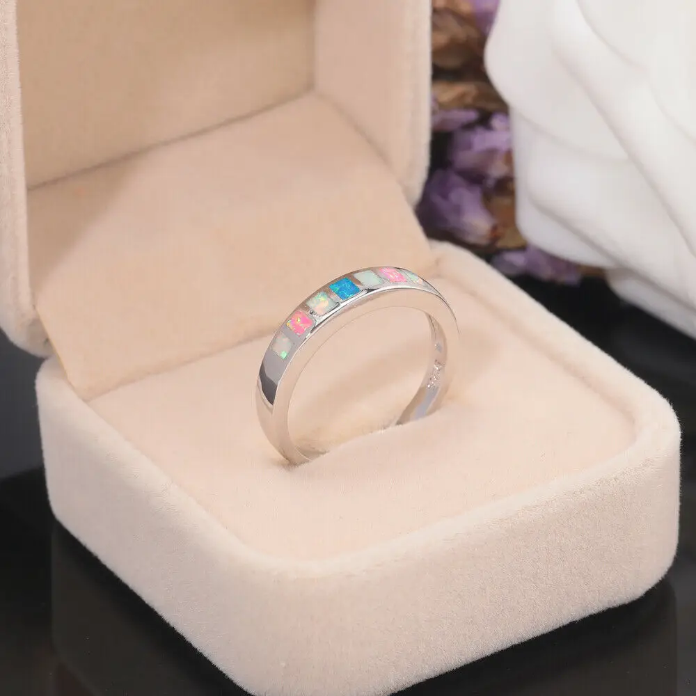 Кольцо CiNily Created модное женское кольцо с опаловым синим белым розовым серебряным