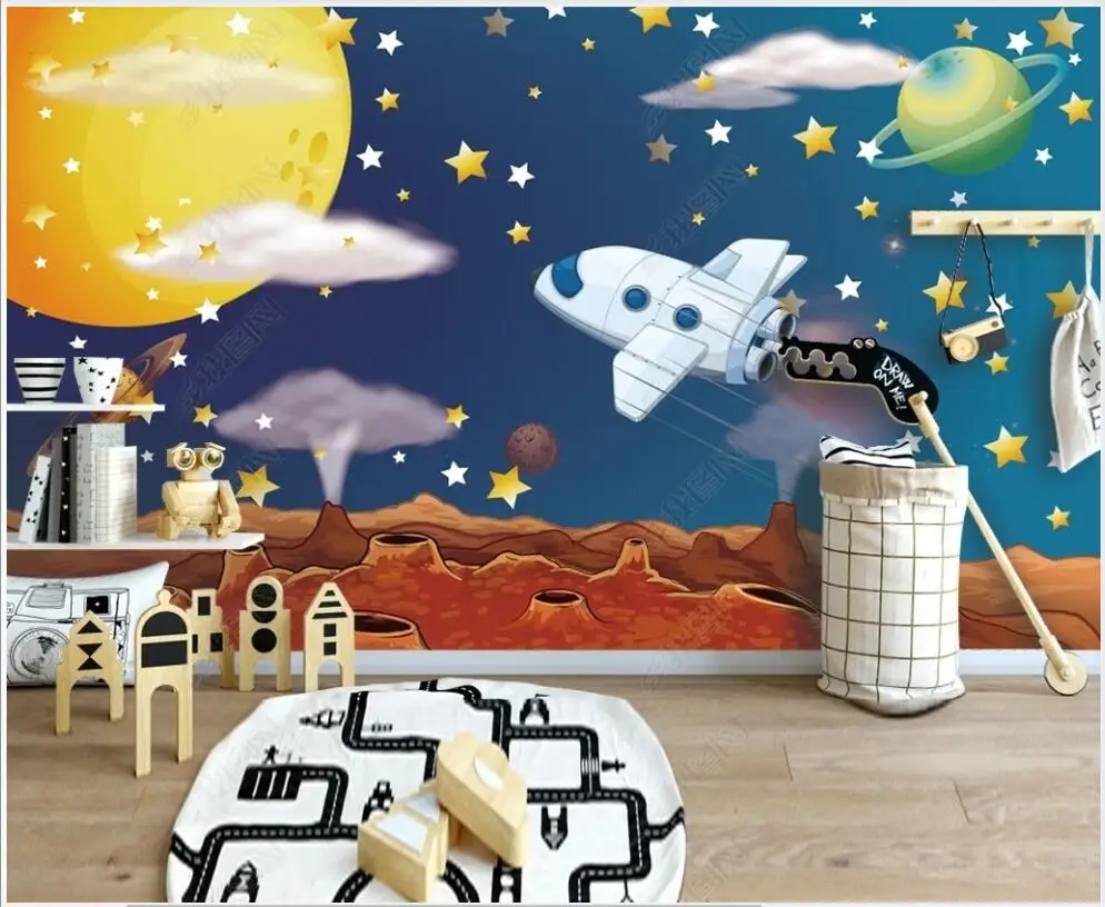 

3d photo wallpaper custom mural Cartoon universe starry sky planet spaceship living Room Wallpaper for walls in rolls home decor