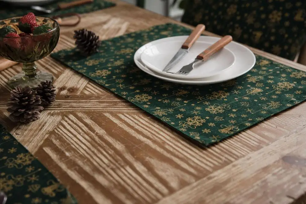 Позолоченный ветряной колокольчик Новый год Рождество коврик ткань хлопок лен