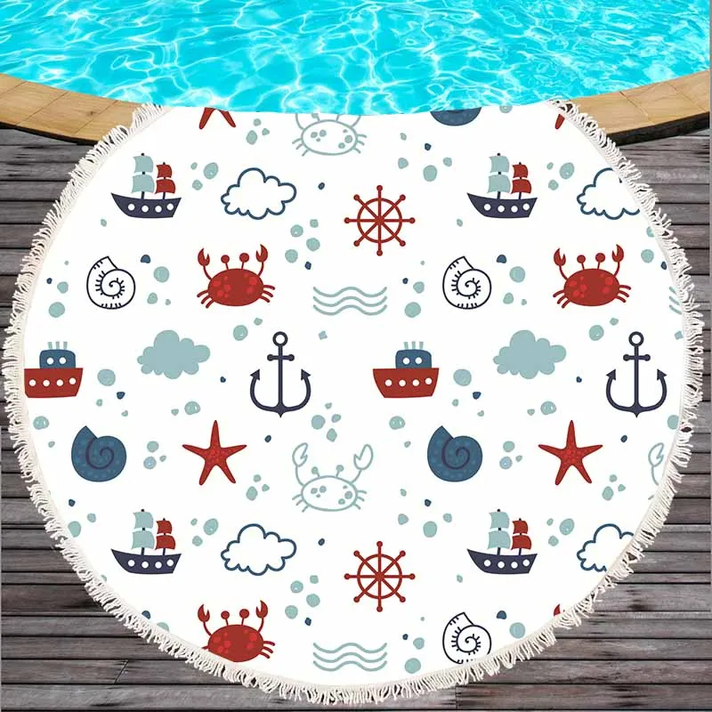 Круглое пляжное полотенце 150 см с кисточками из микрофибры Большое реактивным