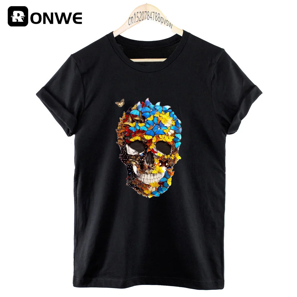Модная женская футболка с рисунком бабочки и черепа женские акварельные Топы
