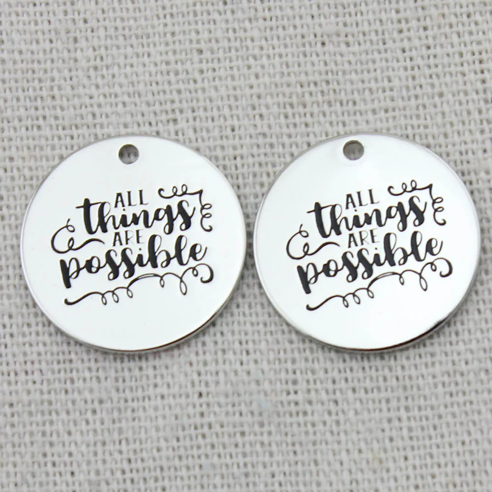 ALL THINGS ARE POSSIBLE Pendant Necklace Charm For Making Jewelry 2021 trend Sister Gifts Women 22mm 5Pcs/Lot | Украшения и