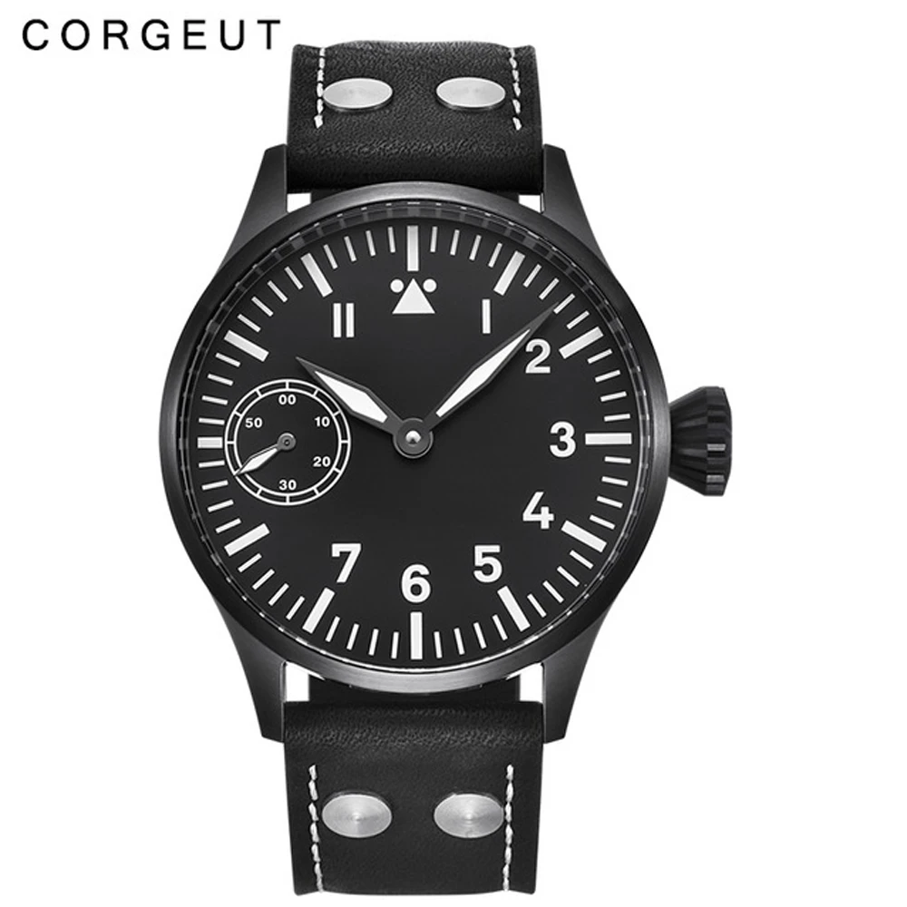 Corgeut 17 драгоценностей механические часы с ручным заводом 6497 Модные Кожаные