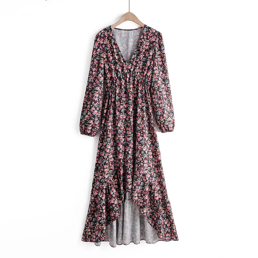 2019 новые женские ШИК V образным вырезом с цветочным принтом повседневное тонкое