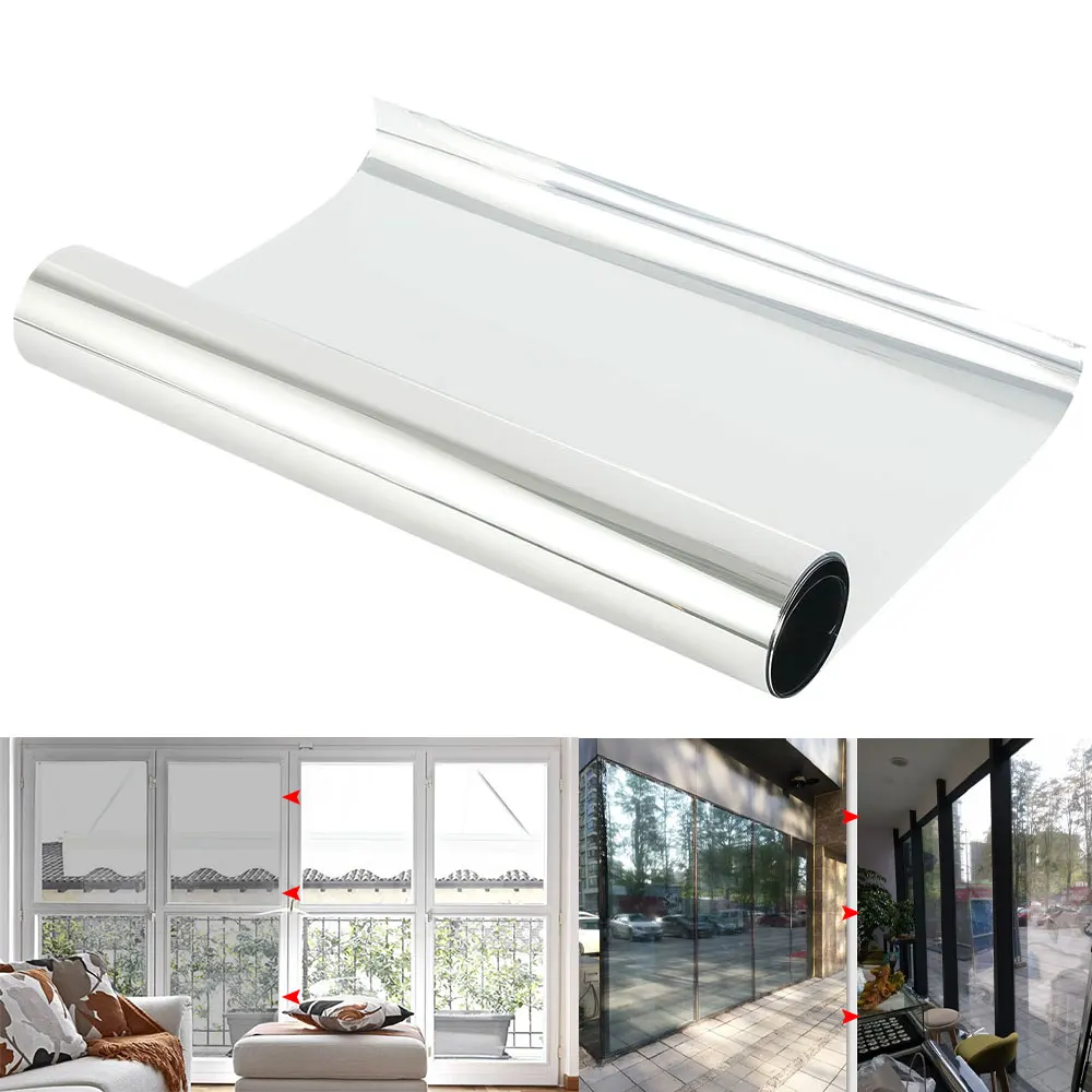 Водонепроницаемая оконная пленка 200*50 см односторонние зеркальные Серебристые