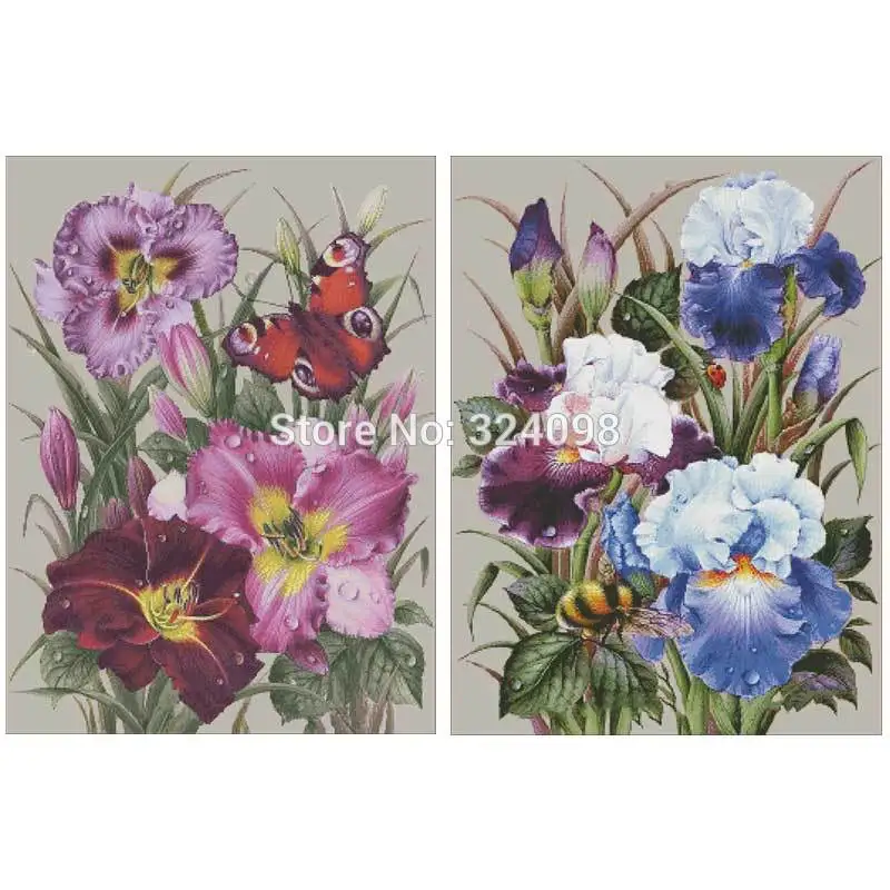 

Iris and bumblebee butterfly patterns Counted Cross Stitch 14CT 18CT DIY Chinese Cross Stitch Kits Embroidery Needlework Sets