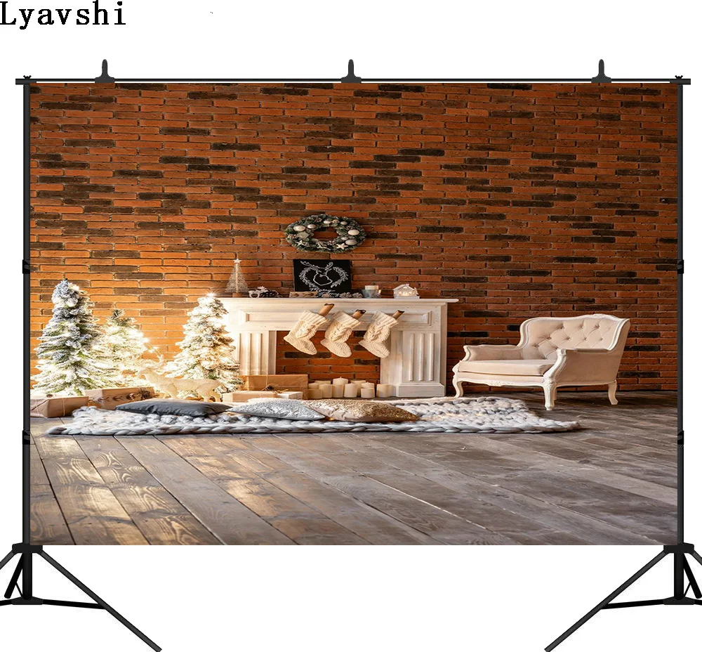 

Lyavshi кирпичный фон для фотографии стены Рождественская елка камин задний фон с изображением деревянного пола ребенка; Семейный комплект од...