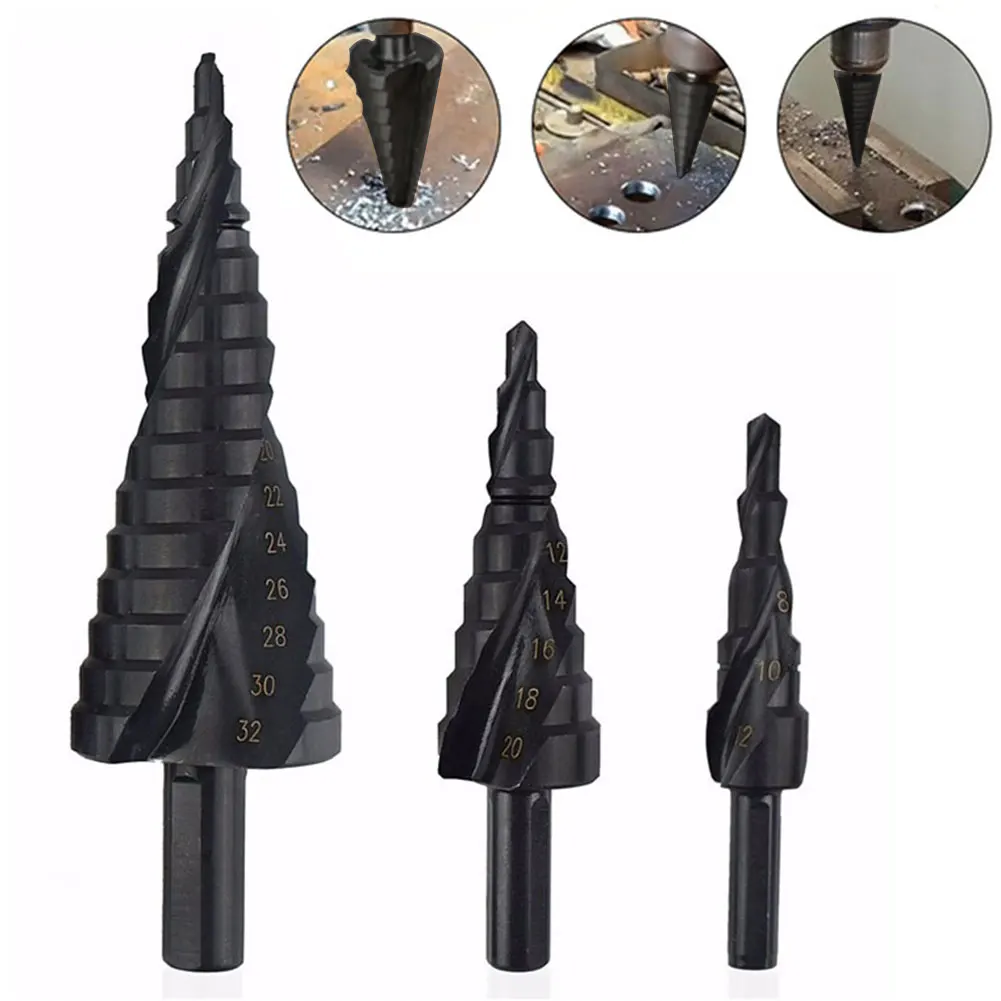

3pcs Power Tools Step Metal Set Drill Bit High-speed Steel Cone Spiral Groove Nitride Hole Cutter
