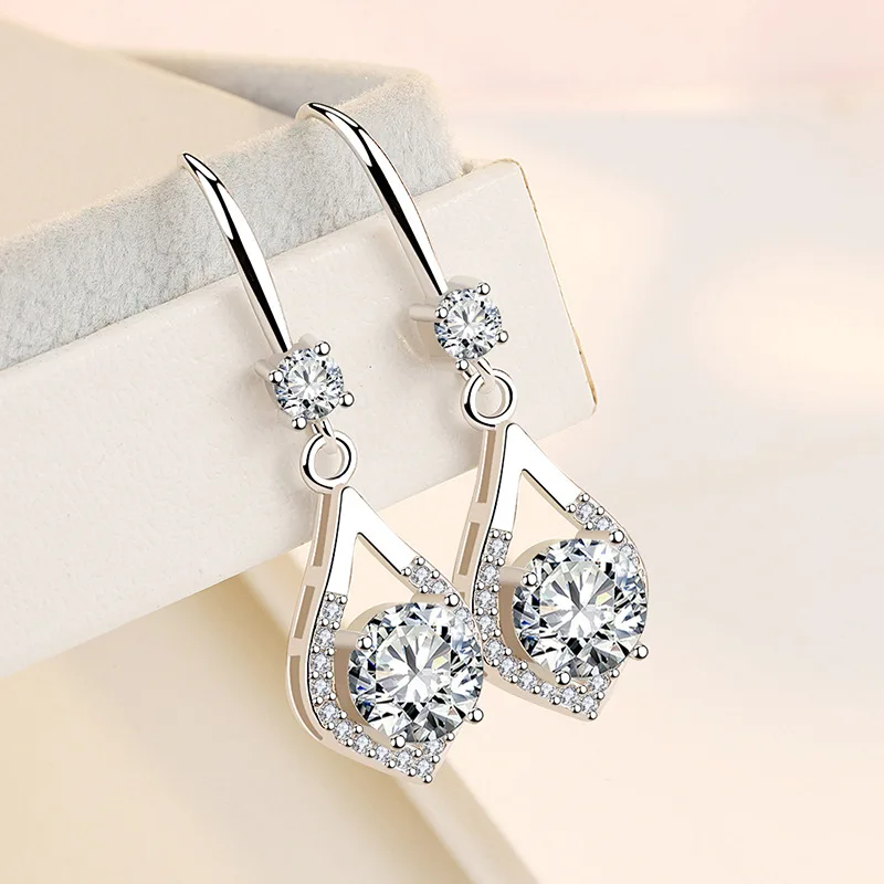 Korean hot sale Water drop earrings multicolor Ear Studs New shiny Zircon eardrop long earring silver Plated female jewelry | Украшения и