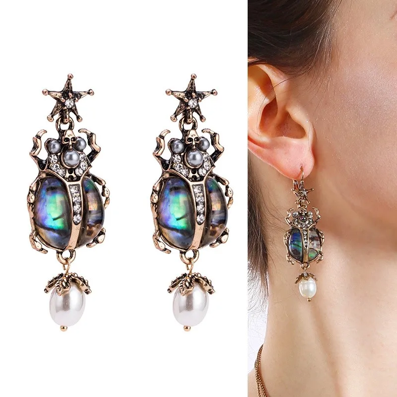 

Retro Seven-star Ladybug Pearl Earrings New Simple Fashion Jewelry 2021 for Women