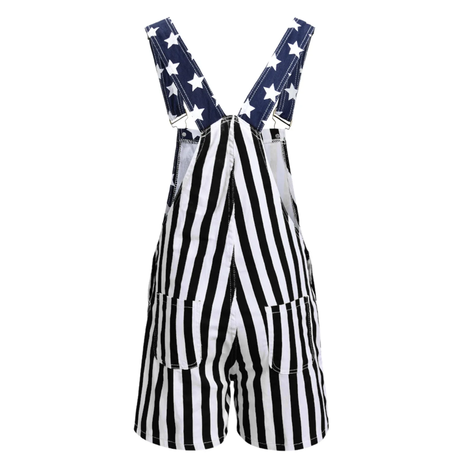 

Women Romper Summer Casual Loose Sleeveless Jumpsuit Striped Zipper Suspenders Bib Short Pants Wide Leg Playsuits Overalls #T3G