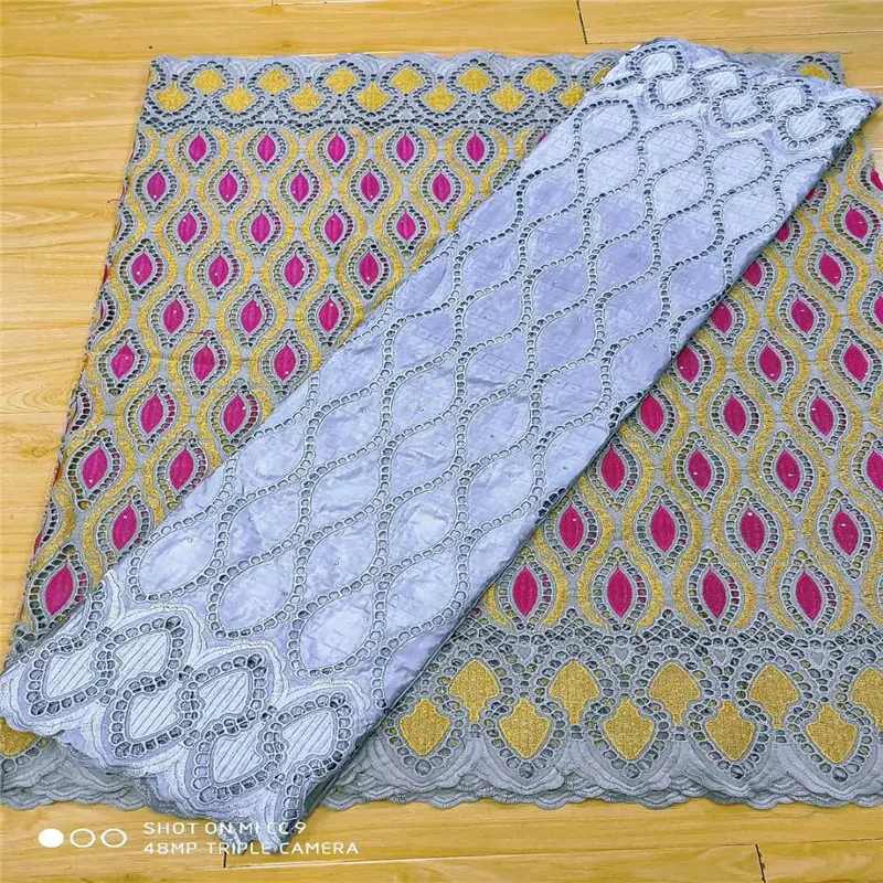 

2.5 y Swiss lace fabric +2.5 y Bazin Brode riche embroidery African 100% cotton fabrics Swiss voile lace popular Dubai style 13L