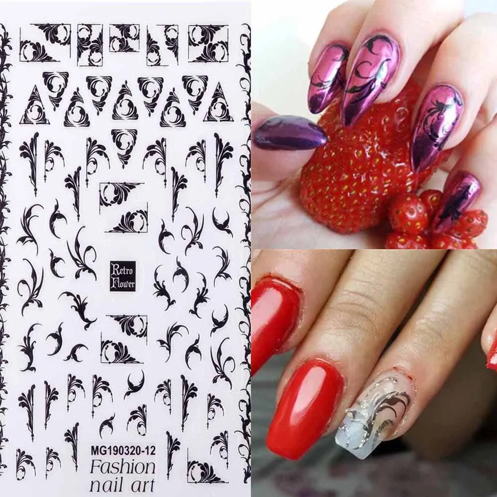 3D лист для ногтей Цветочный узор полый дизайн переводные наклейки самоклеющиеся