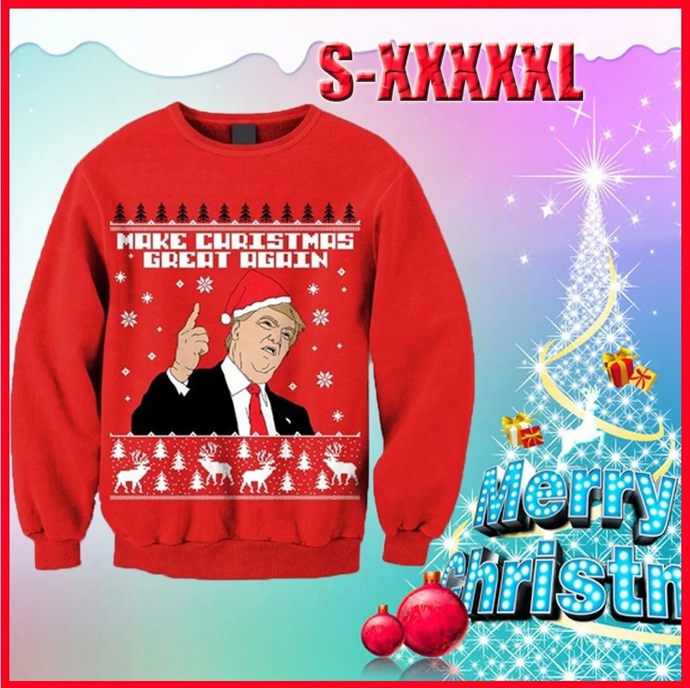 2019 Xmas Donald Trump Ugly Make Christmas Great Again Winter Sweater Women Funny Gift Womens Mens Unisex Cosplay Pullover | Женская