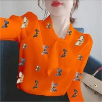 fashion woman blouses womens new autumn shirt chiffon top fashionable temperament loose long sleeve print wear five colorsm 5xl