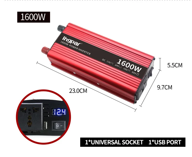 Lingpar 1600 Вт Инвертер светодиодный дисплей USB автомобильный инвертор DC 12 В в AC 220 В модифицированный синусоидальный преобразователь напряжения