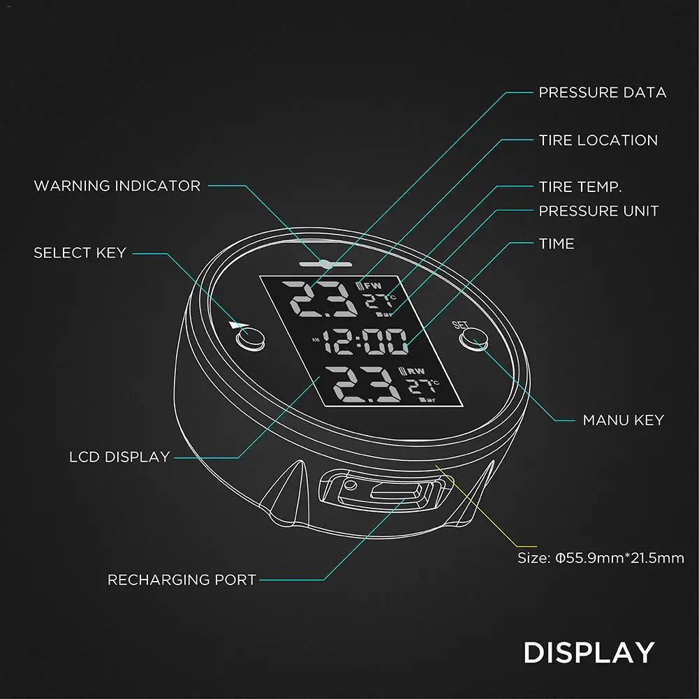 TPMS беспроводной мотоцикл TPMS в режиме реального времени система контроля давления в шинах внешние датчики ЖК-дисплей монитор давления в шинах