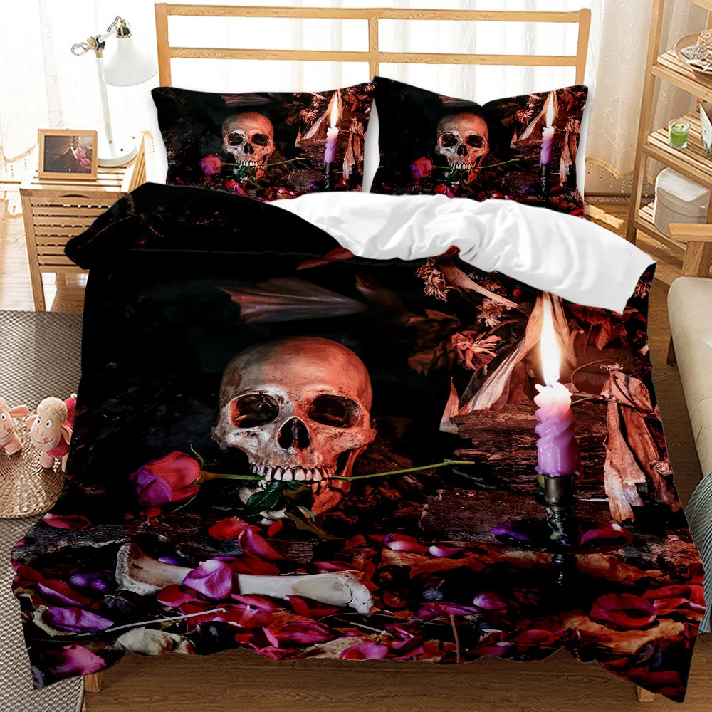 

3D Skull fashion cartoon digital printing 2/3pc quilt cover pillowcase double bed set sheet cover quilt bedding Bedding Sets