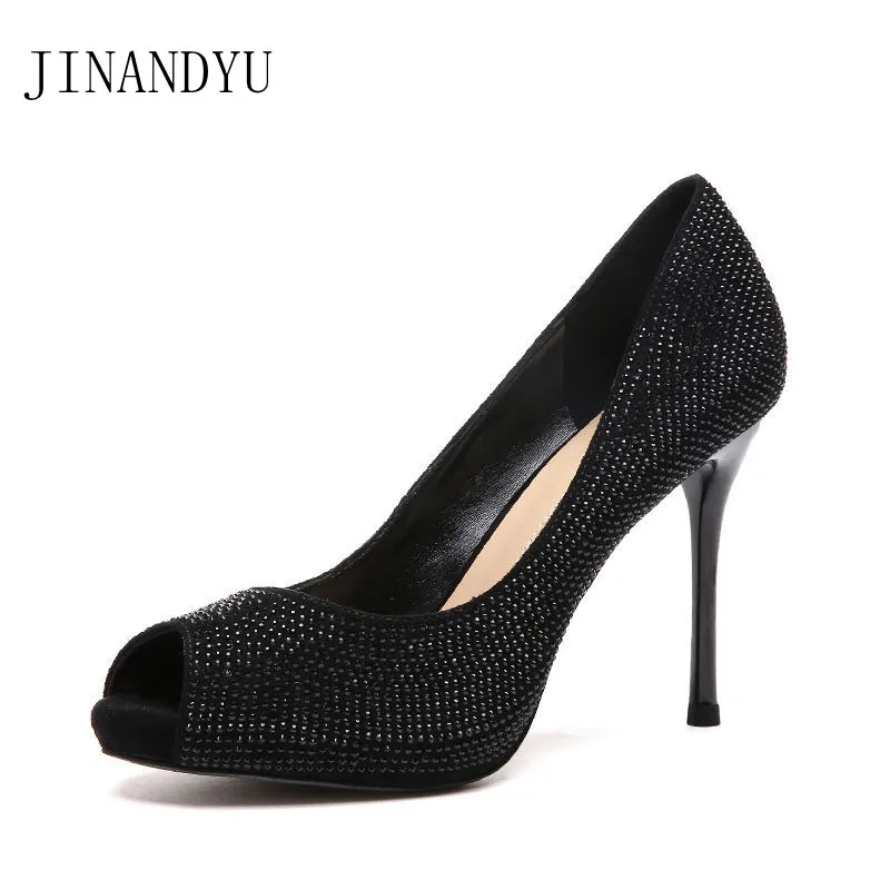 

Platform High Heels Party Shoes Crystal Heels for Women Stiletto Peep Toe Black Gold Heels Platform Shoes Women Pump Heel Shoes