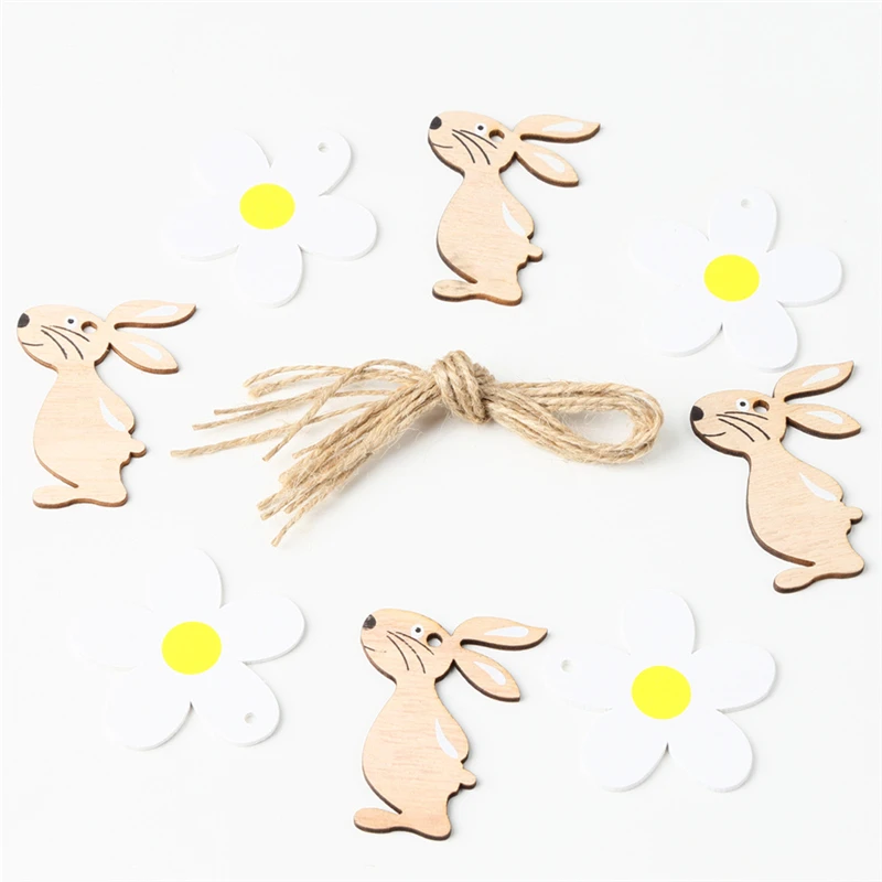 

8Pcs/Set Home Easter Wood Chips Hanging Ornaments Easter Decorations Wooden Pendants Rabbit Eggs DIY Handcraft Pasen 2021 Hot