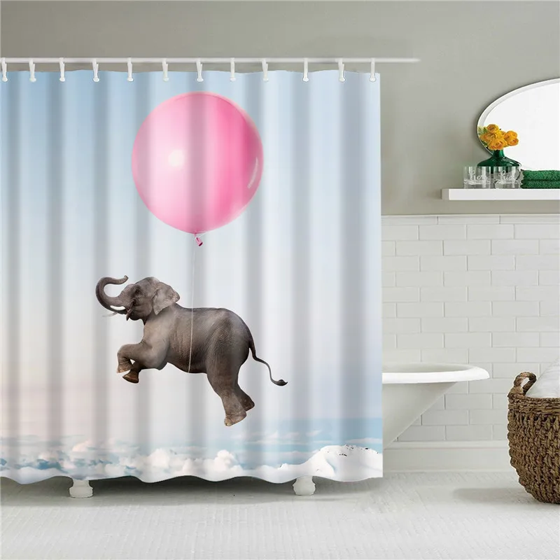 C0551 Animals Elephant Shower Curtains Pattern Bathroom Curtain Set Nordic Polyester Bath Screens Waterproof With Hooks - Цвет: C0551