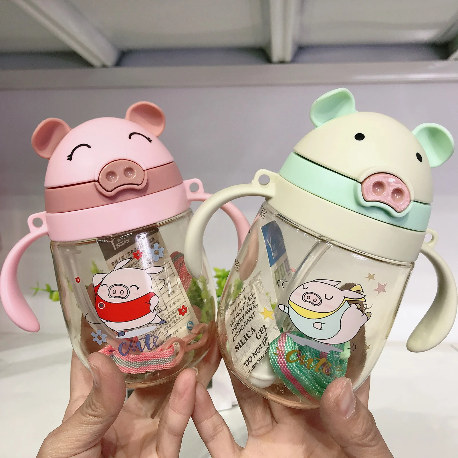 Детская свинка Sippy чашка детская ручка задняя веревка 2 в 1 градуированная для