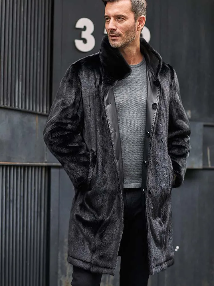 Мужская куртка из воловьей кожи Denny &amp Dora длинное зимнее пальто черные кожаные