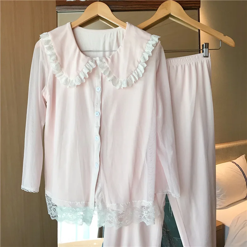 

Women's Lolita Pajamas Set White Princess Sleepwear Long Sleeve Pyjama Sexy Lace Lingerie Autumn And Spring Homewear Pj Set