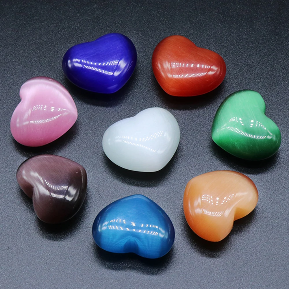 

1pc Cat's Eye Natural Stones Heart Shaped Quartz Crystal Chakra Healing Gemstones Pendant Gifts Home Decor Minerals DIY Craft