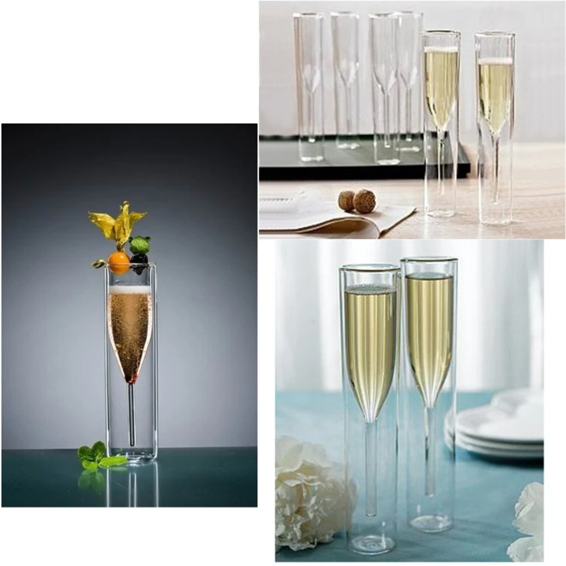 

Double Layers Glasses Champagne Flutes Goblet Bubble Sparkling Wine Tulips Cocktail Wedding Glass Cup