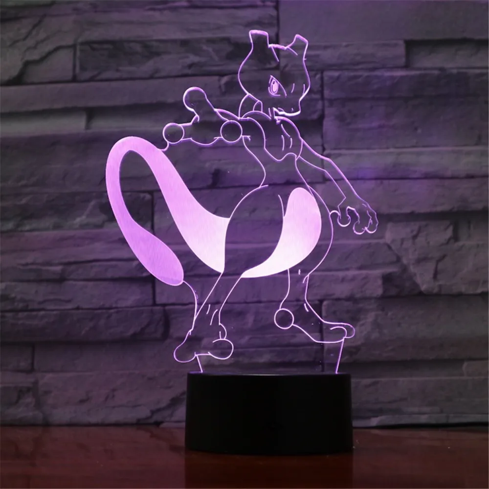 Mewtwo 3D Night Light Pokemon Mewtu Led Novelty Kawaii Set Decor Bedroom Lampara Xmas Gift for Children Anime Colorful Lighting