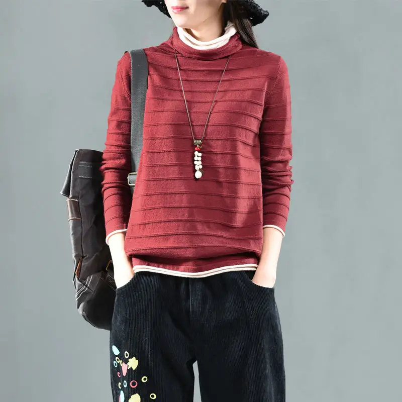 

Women Turtleneck Long Sleeve Sweater Autumn Winter Solid Color Sweaters Pullover Vintage Ladies Loose Soft Knitted Jumper Y890