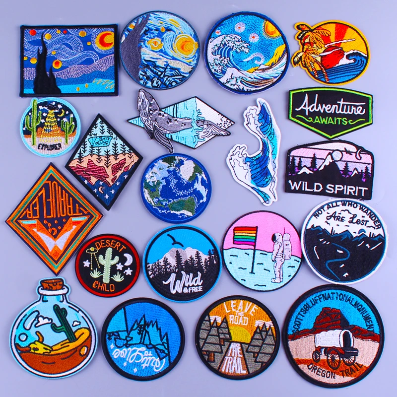 Adventure Mountain Explorer Patches On Clothes Van Gogh Embroidered For Clothing Iron Stripes DIY | Дом и сад