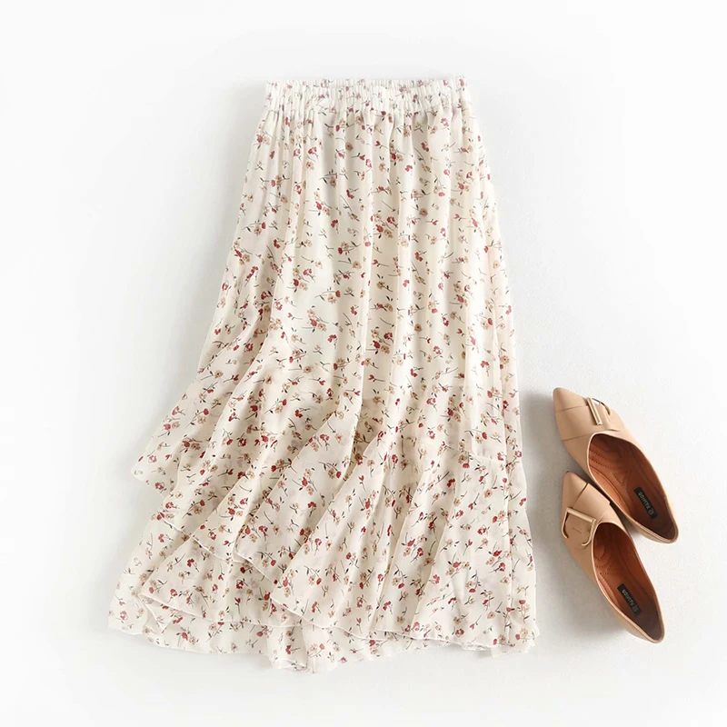 Высокая эластичная юбка Феи ZA милая девушка Асимметричная Бежевая длинная 2019