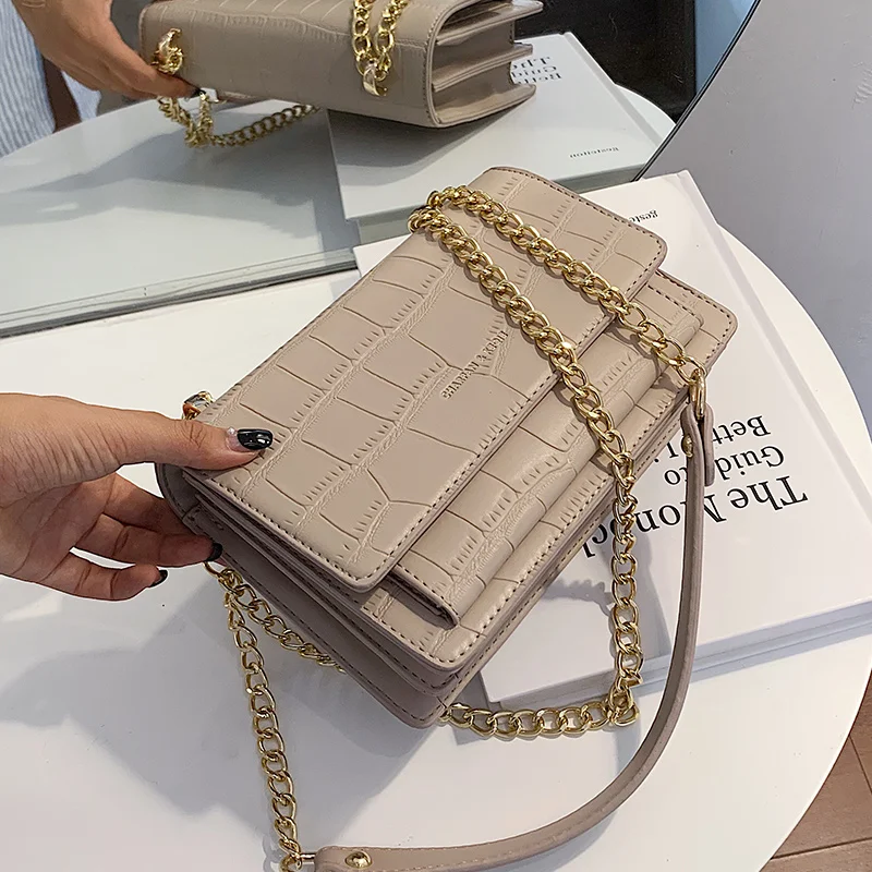 

Burminsa Crocodile Pattern Small Chain Shoulder Bags For Women High Quality Ladies Messenger Bags PU Leather Female Plap 2020