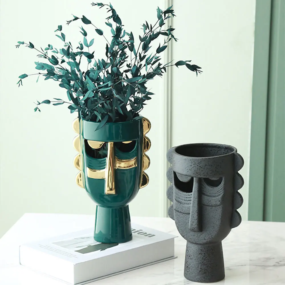

Abstract art Portrait Vases Ceramic Sculpture Human Face Vase Flower Pot Home Office Desk Decor Flower Arrangement Planter