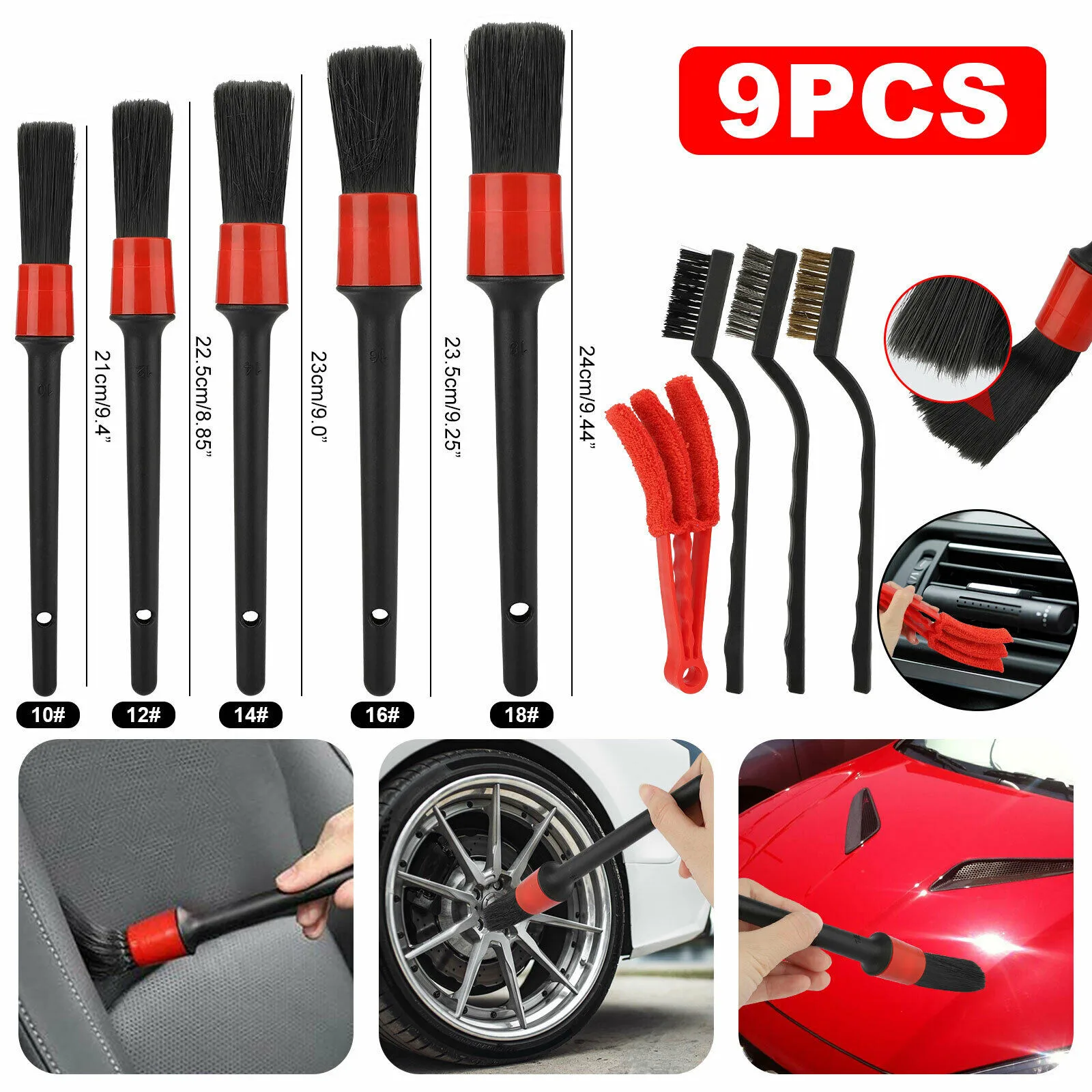 

PP Car Cleaning Brushes 9pcs Auto Detailing Car Detail Wash Accessories