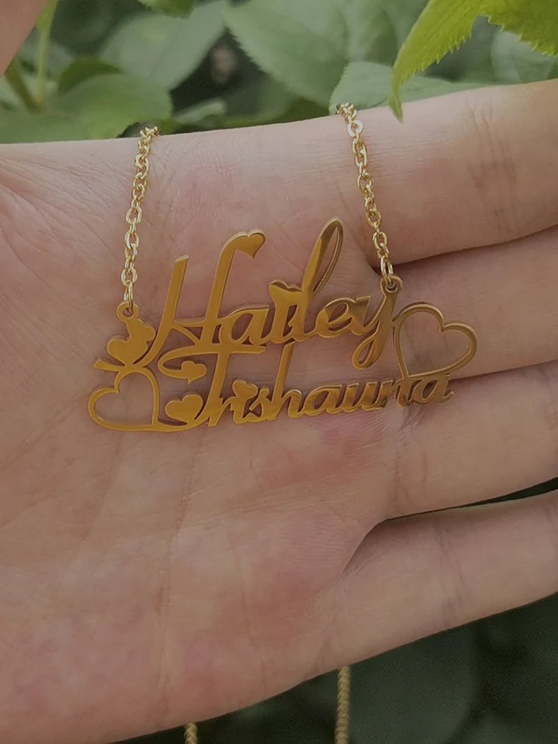 

2021 Trendy Fashion Collier Personalized Two Names Necklace Stainless Steel Customed Nameplate Party Necklace Girl Jewelry Gift