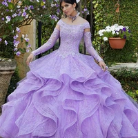 detachable long sleeve light purple quinceanera dresses princess ball gown lace beads sequins party sweet 15 scoop neck tiered