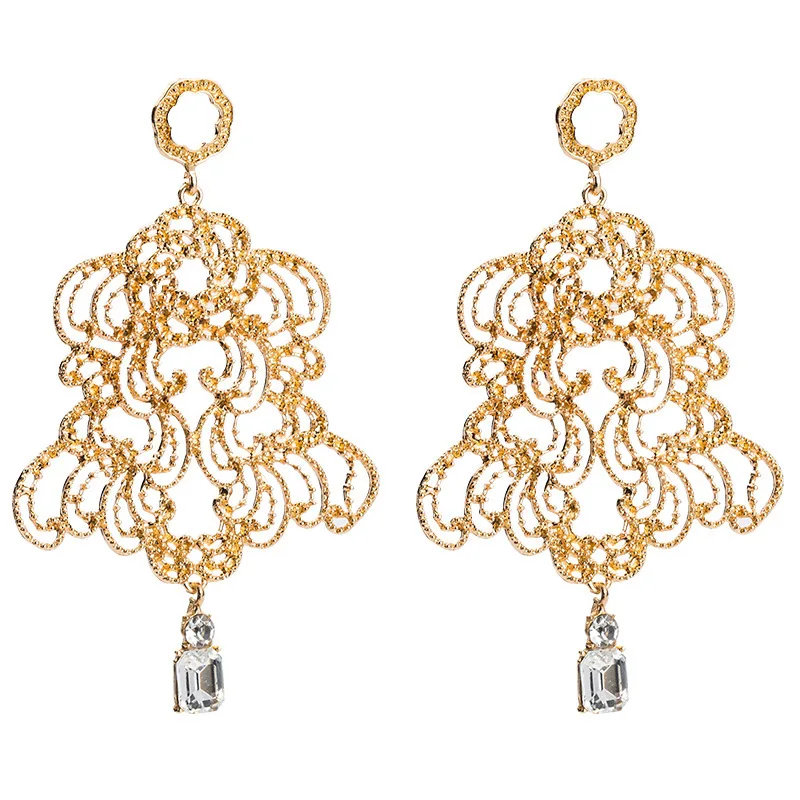 Женские винтажные серьги подвески Jouval большие с золотым цветком в стиле барокко