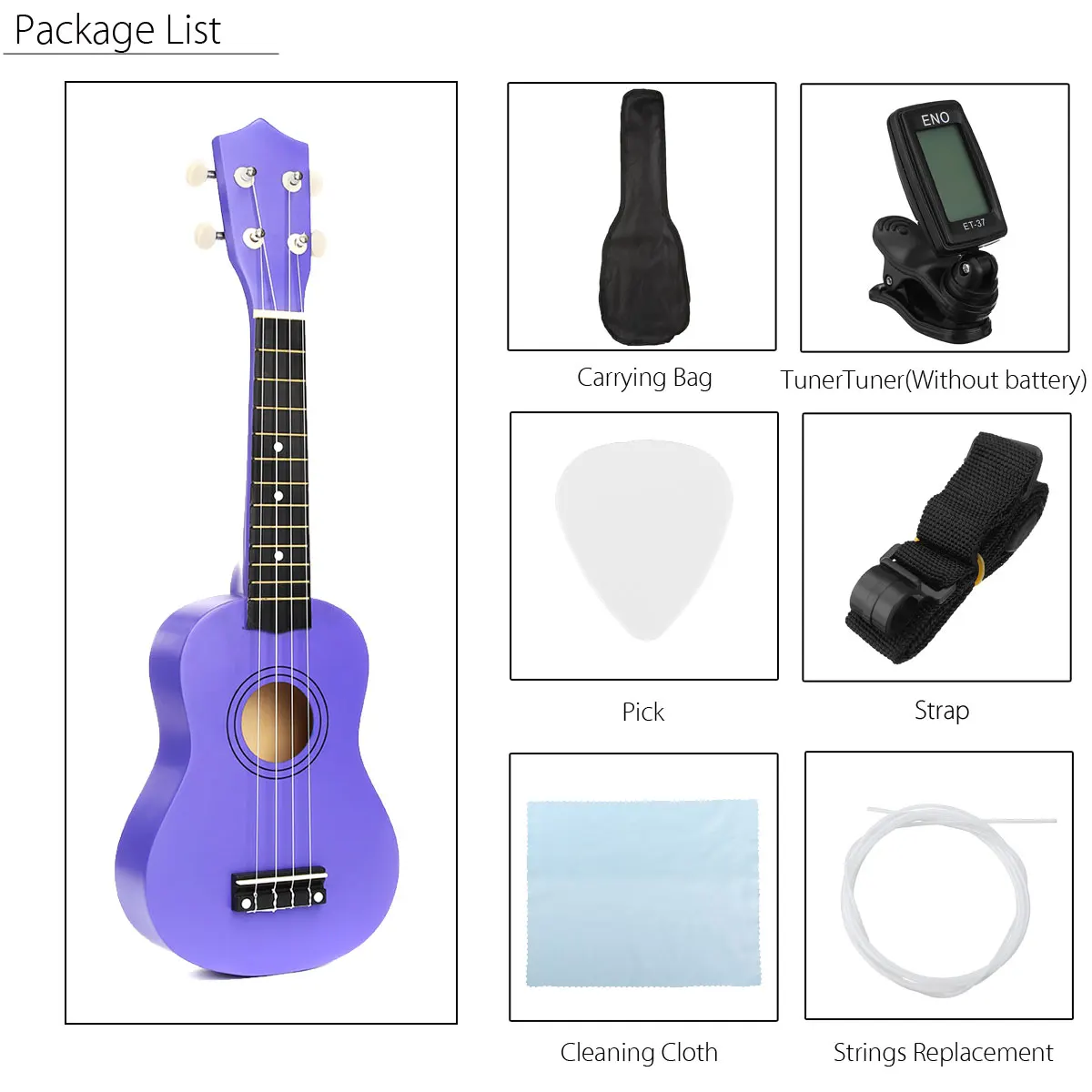

21 inch 12 Fret Soprano Ukulele Hawaii Bass Beginner Stringed Musical Instrument Ukelele with Gig bag+Tuner+Strings+Pick+Strap