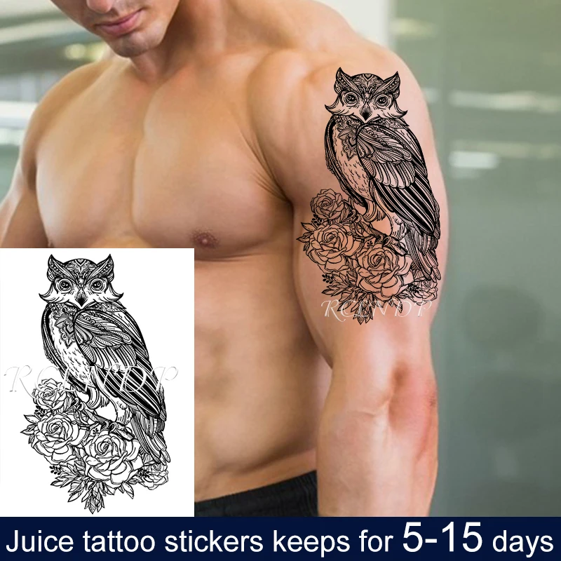 

Водостойкая Временная тату-наклейка с чернилами, креативная темная сова, птица, роза, цветок, Фруктовый гель, стойкая тату-арт для мужчин, же...