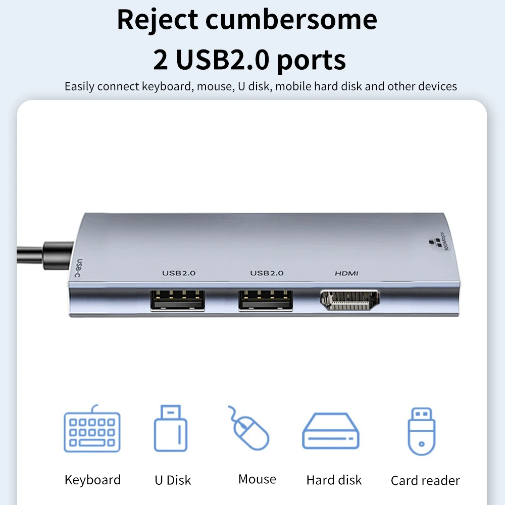 Usb-концентратор TISHRIC с Type C на HDMI-совместимый Rj45 USB2.0 конвертер 4K кабель для MacBook Huawei